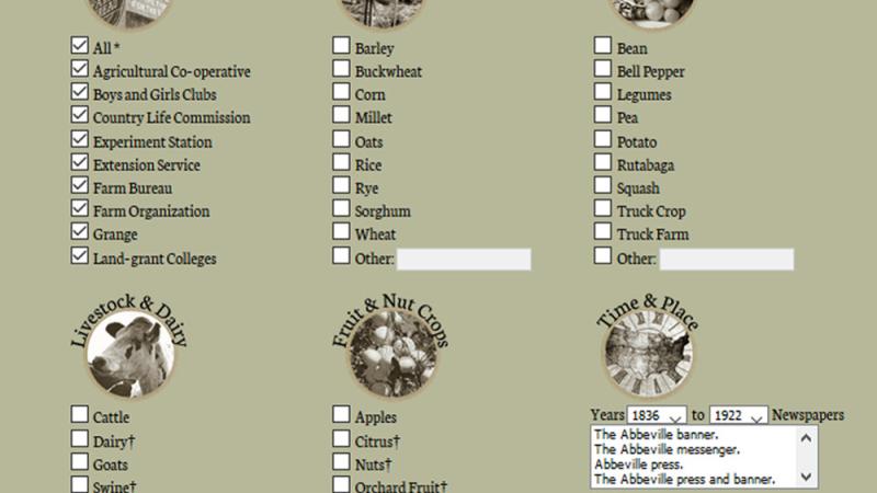 Historical Agricultural News search page.