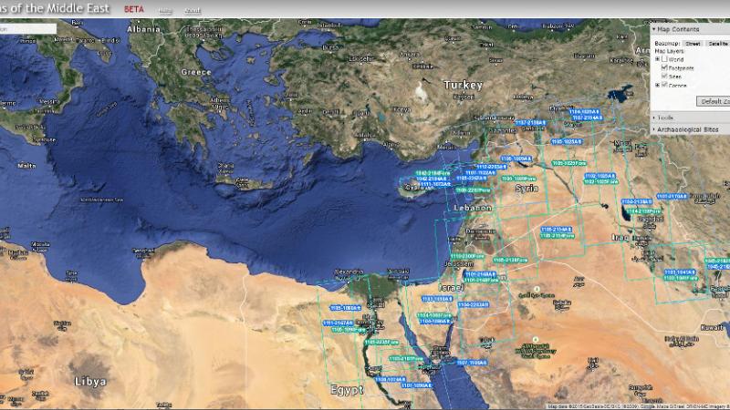 Screenshot of the Mediterranean and surrounding lands, from the CORONA Atlas of the Middle East Web site.